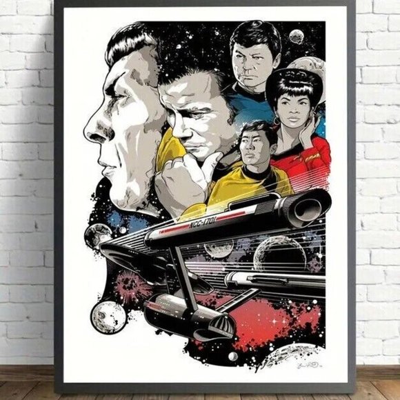 Star Trek TOS Bridge Crew & the USS Enterprise NCC-1701 Canvas Art Poster 24x16" - Picture 5 of 10